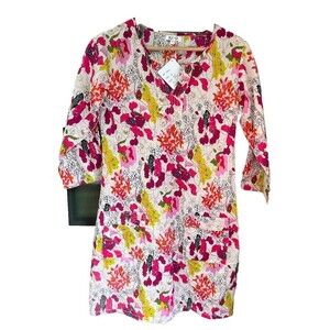 NWT IUKO Tunic Dress Cover Up Retro Abstract Floral Print Lightweight Cotton S